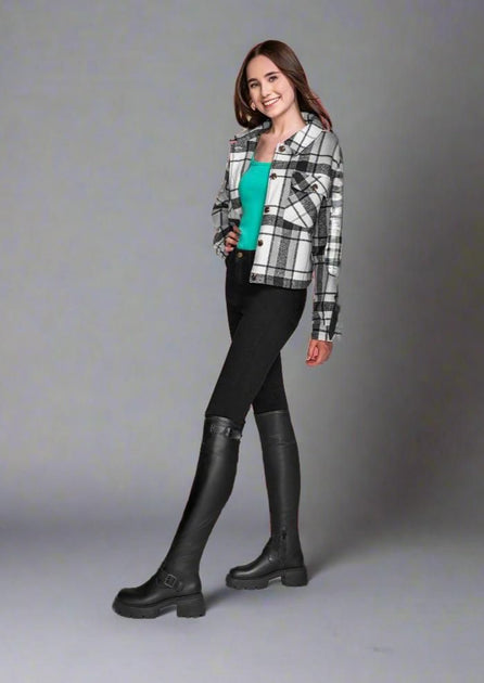 Andrea Women's Knee High Combat Boots Black US 6 4