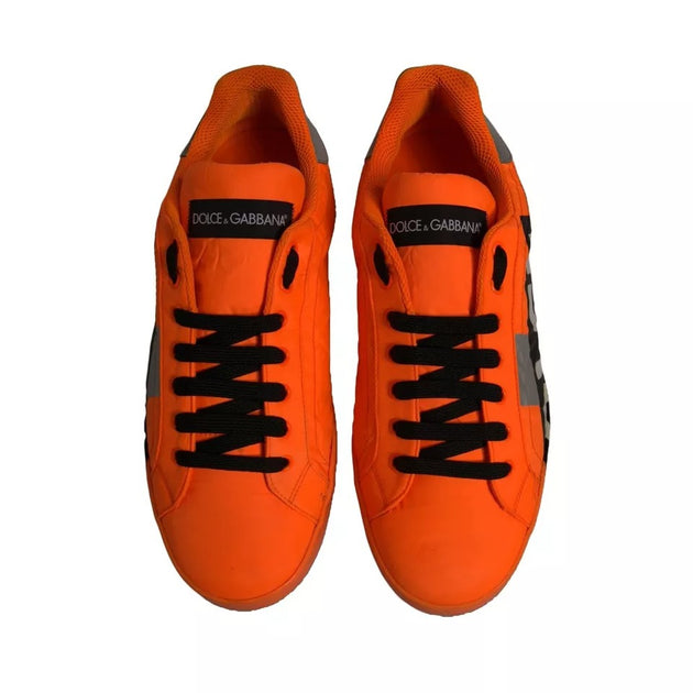 Dolce & Gabbana Orange Logo Tape Low Top Portofino Men Sneakers Shoes