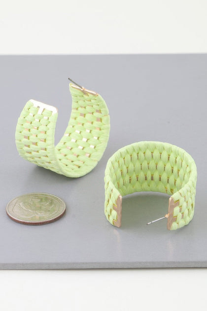 FASHNZFAB Wide Weaved Hoop Earrings Green One Size 4