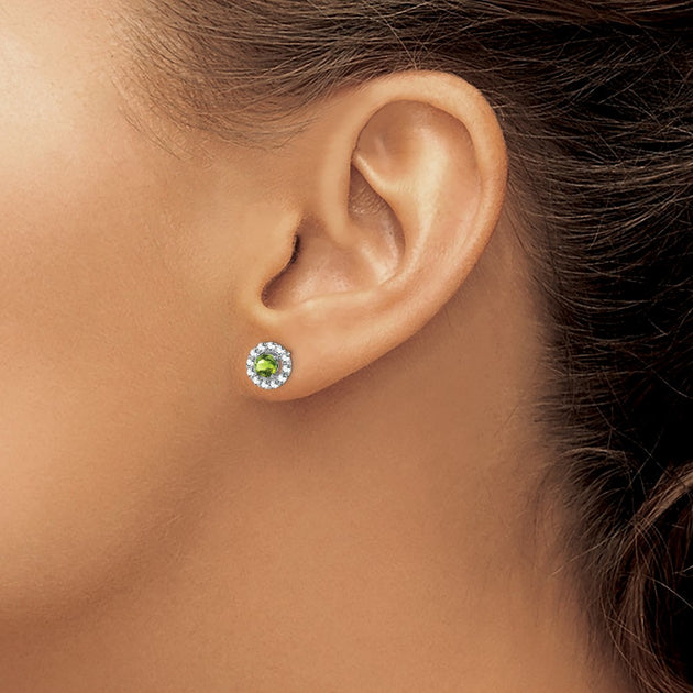Diamond2Deal Sterling Silver Round Stud Earrings Green 4