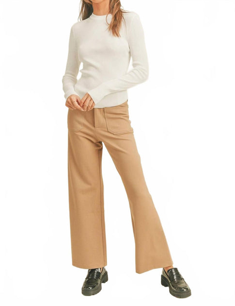MIOU MUSE Ribbed Mock Neck Top Beige Large 4