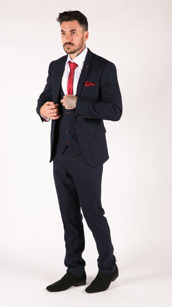 Marc Darcy Edinson 3 Piece Suit Navy Check US 34 Regular 3