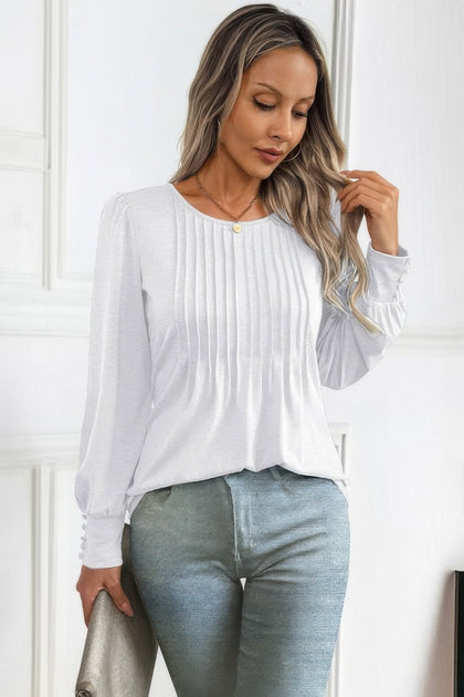 TRUEDAMES Pleated Lantern Sleeve Knit Shirt White XL 2
