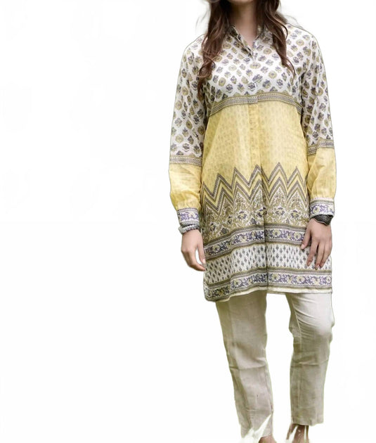 Dolma Florence Button Down Tunic Top Yellow/XLarge 2