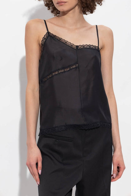MM6 Lace-Trimmed Silk Top Black US 10 3