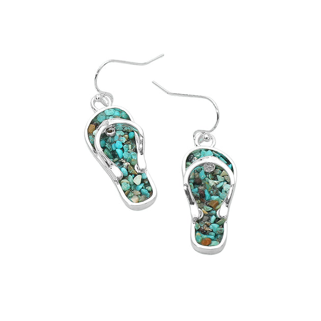 FASHNZFAB Crushed Pebble Flip Flop Dangle Earrings Blue 3