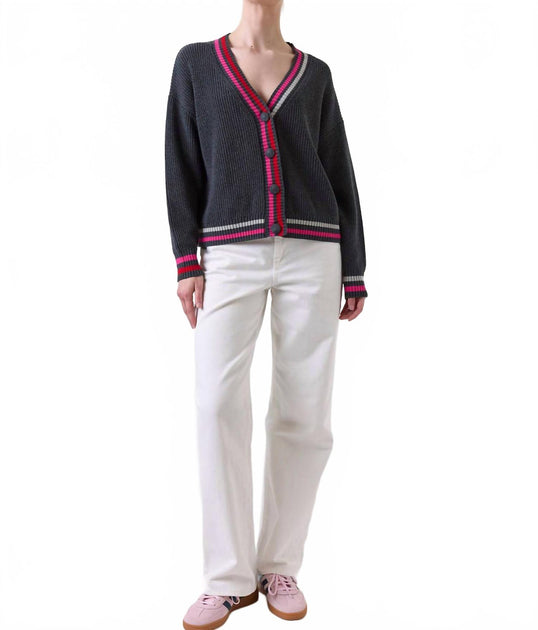 Wispr Vivienne Stripe Trim Cardigan Pink Small 2