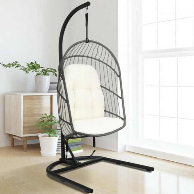 Hivvago Hanging Wicker Egg Chair Gray 4