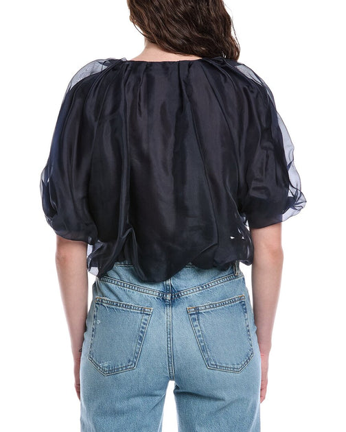 Rebecca Taylor Silk Chiffon Bubble Top Blue Medium 3