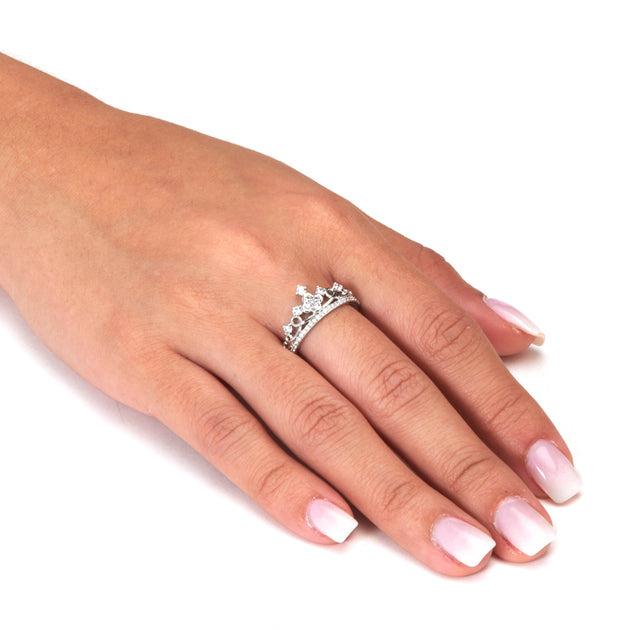 Palm .41 TCW Cubic Zirconia Sterling Silver Crown Ring Silver US 10 4