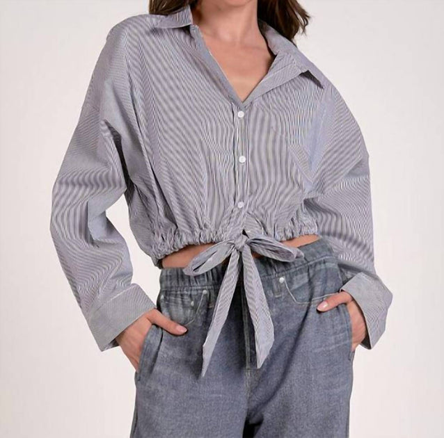 Elan Button Up Streifenbluse Grau Large 2