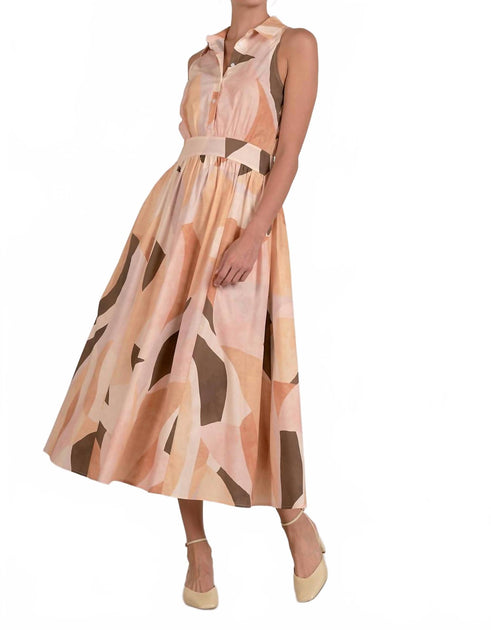 ELAN Prism Print Maxikleid mit Kragen Beige Medium 3