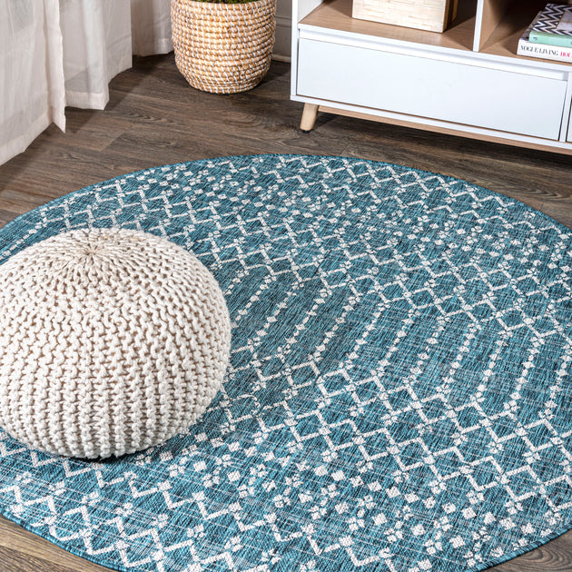 Jonathan Y Ourika Indoor Outdoor Round Rug Blue 2