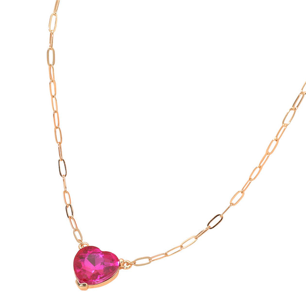 FASHNZFAB Heart Stone Pendant Paperclip Chain Necklace Silver One Size 3