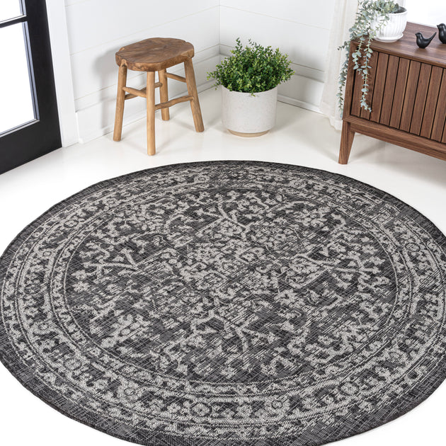 Jonathan Y Malta Round Rug Black Gray 2