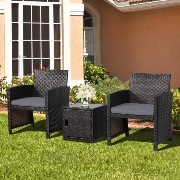 Hivvago 3 Pieces Patio Wicker Furniture Set Gray 2