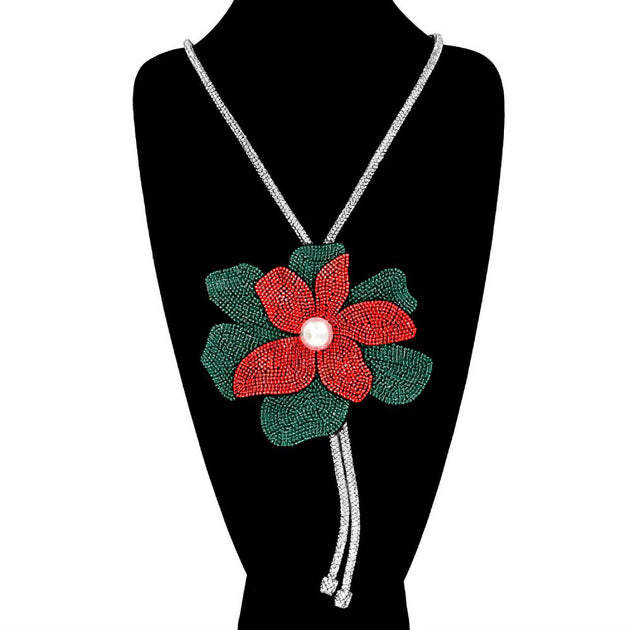 FASHNZFAB Flower Bolo Tie Necklace Green One Size 4
