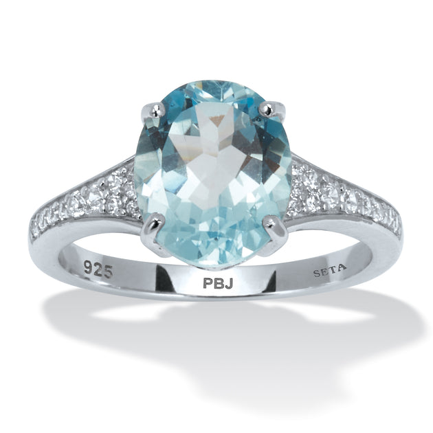 Palm Blue Topaz and CZ Sterling Silver Ring Blue US 6 2
