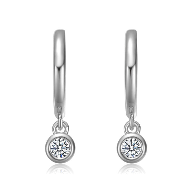 Stella Valentino Drop Solitaire Hoop Earrings Silver 15mm 3