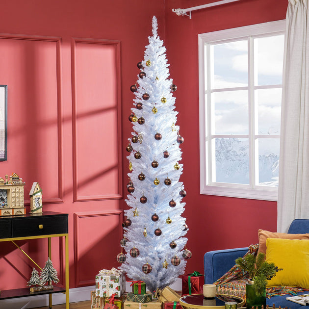 Hivvago 8 ft Artificial Pencil Christmas Tree White 3
