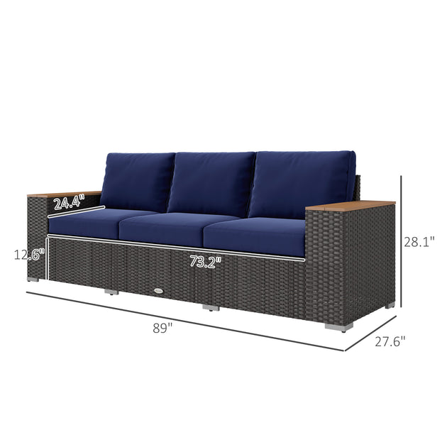 Hivvago Outdoor Patio Sofa 3-Seater Wicker Couch Brown 6