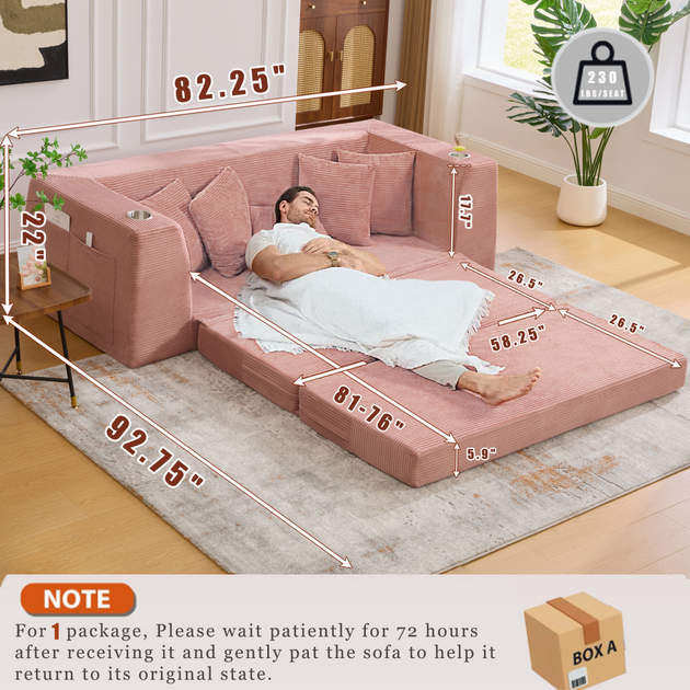 Streamdale Convertible Sofa Bed Pink 4