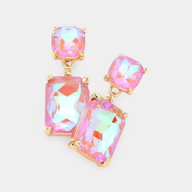 FASHNZFAB Rectangle Glass Stone Drop Earrings Blue 6