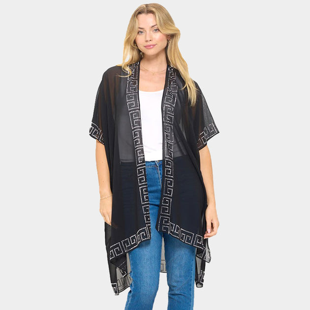 TRUEDAMES Geometric Pattern Poncho Black One Size 4