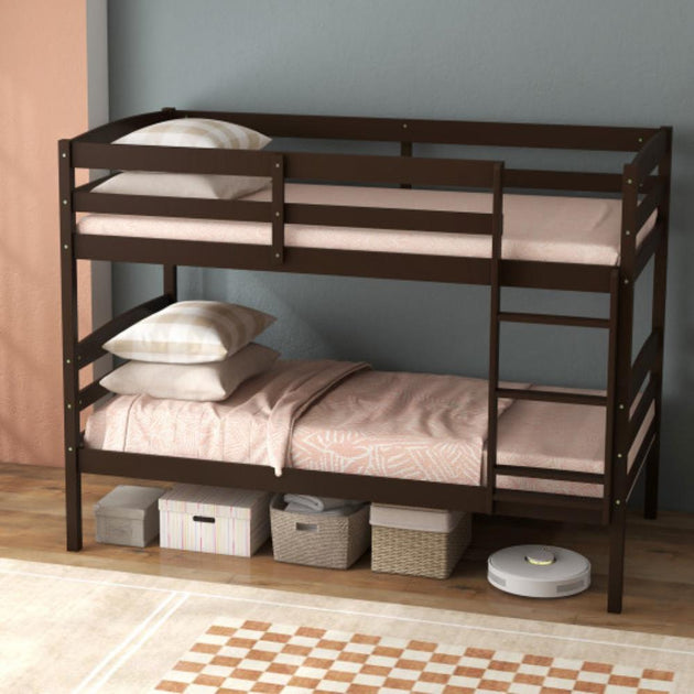 Hivvago Twin Over Twin Bunk Bed Frame Espresso 4