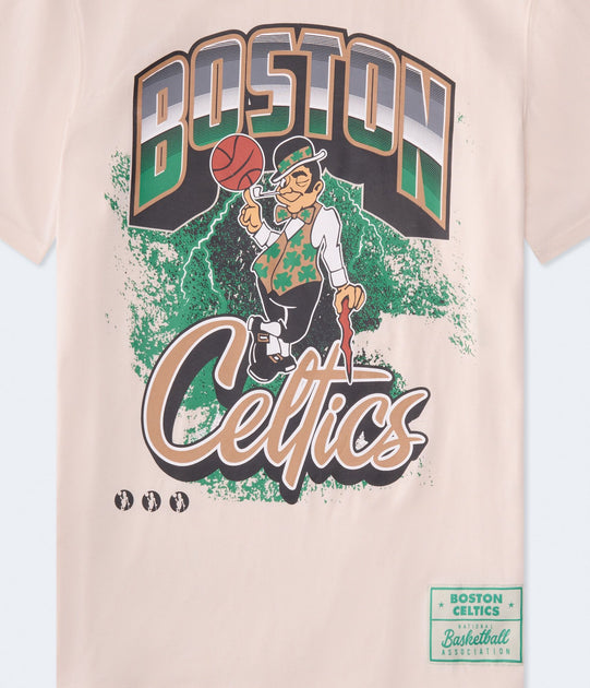 Aeropostale Boston Celtics City Stripe Relaxed Graphic Tee Beige Large 3