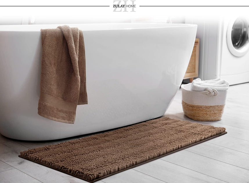 Zulay Kitchen Soft Shaggy Bathroom Rug Beige 17x47 3