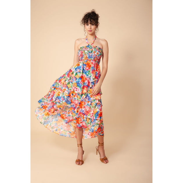 Haute Bob Corine Smocked Halter Dress Multi Small 2