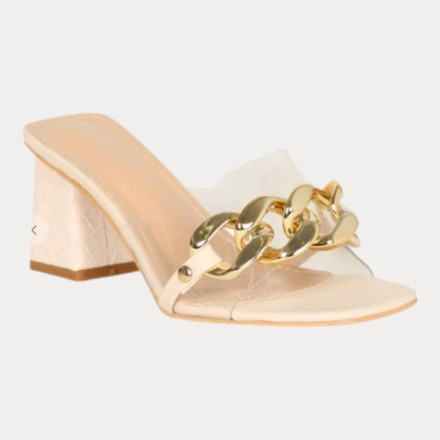 Thistle and Clover Chunky Chain Heel Mules Beige US 6 2