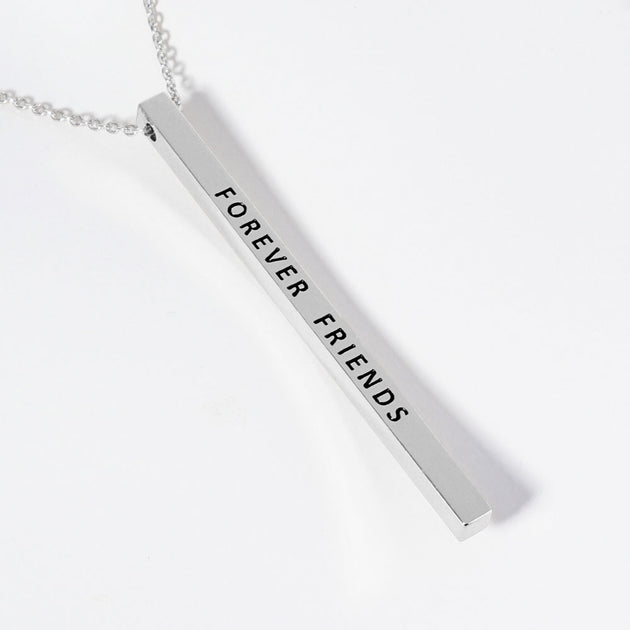 FASHNZFAB Forever Friends Brass Bar Pendant Necklace Silver 3