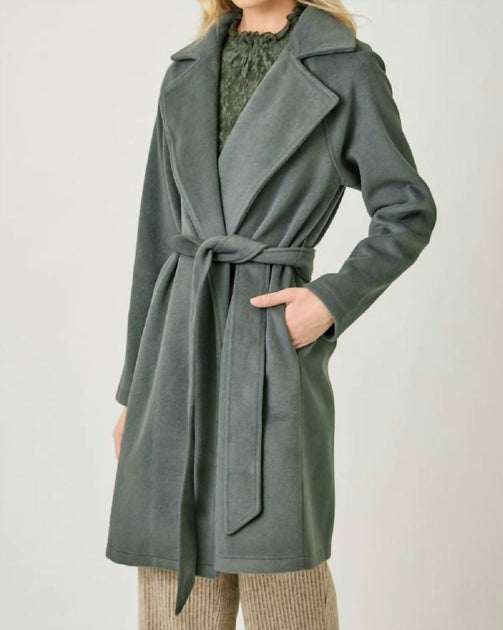 Mystree Lapel Collar Robe Coat Green Large 3