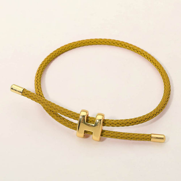 FASHNZFAB H Monogram Charm Braided Cord Slide Bracelet Silver One Size 4