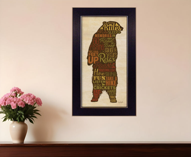 Hivvago Cabin Rules 2 Framed Print Wall Art Black 2