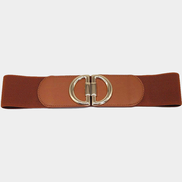 FASHNZFAB Double Half Open Circle Buckle Stretch Elastic Belt Red One Size 5