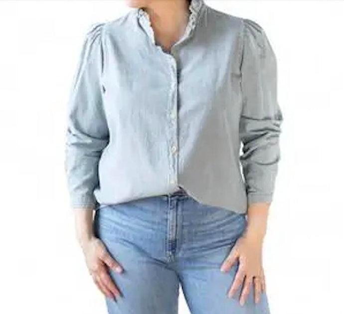 A SHIRT THING Peggy Denim Button Down Shirt Blue Small 3