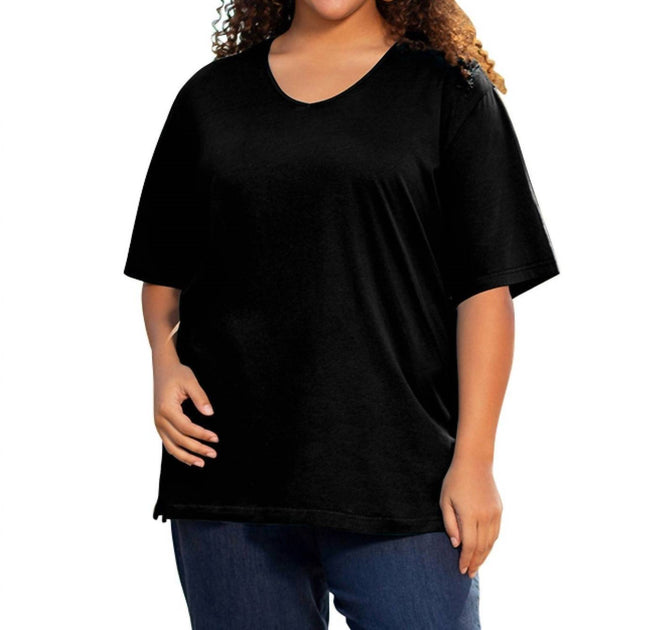 On The Plus Side Jersey V-Neck Tee Black 2X 2