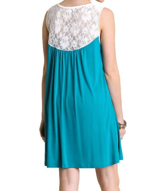 Umgee Lace Up Tassel Tie Dress Blue Small 4