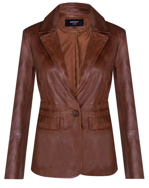 Infinity Newhaven Womens Leather Blazer Brown XSmall 2