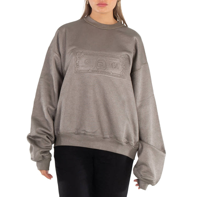 Alexander Wang Dollar Bill Embossed Crewneck Sweatshirt Grey Small 2