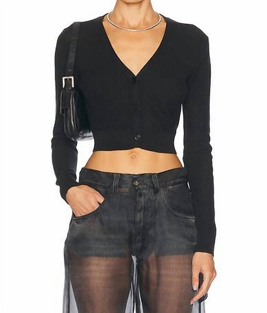 Enza Costa Offener Strick Cropped V Top Schwarz Medium 2