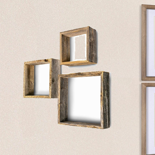 Hivvago Set of 3 Square Shadow Box Shelves Gray 2