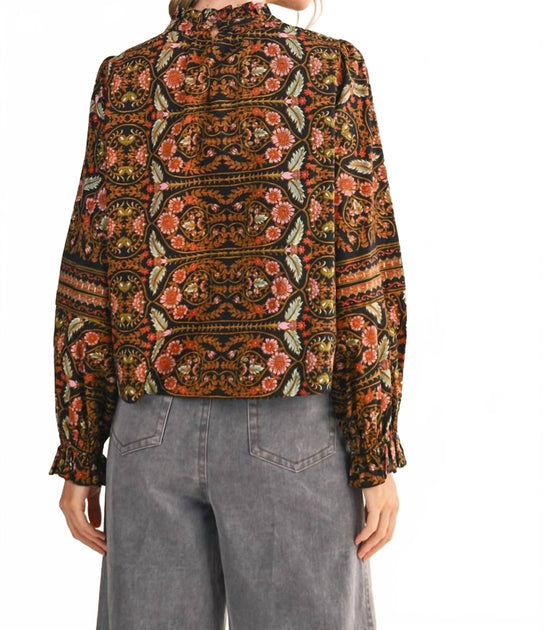 merci Ruffle Collar Floral Botanical Blouse Multi Large 4