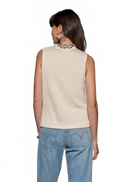 Nation LTD Pearl Ruffle Neck Top Beige Medium 3