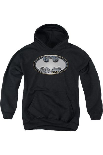 Gildan Batman Steel Wall Shield Youth Hoodie Black Large 2