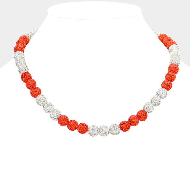 FASHNZFAB Shamballa Beaded Necklace Red 8