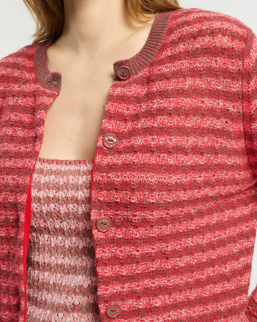 Barrie Plated Stripes Cardigan Red Large 4